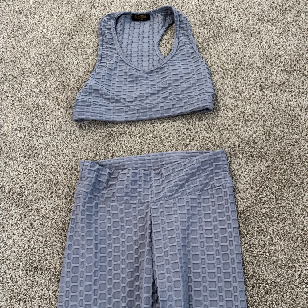 Women's Gray Textured Pants & Top Set